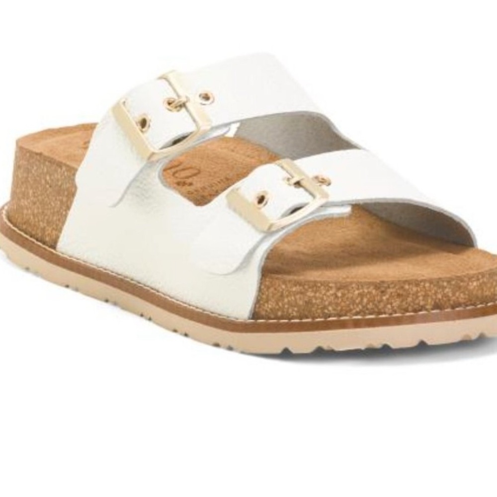 Yokono made in Spain White Double-Buckle Cork Footbed Slide Sandal - Women's